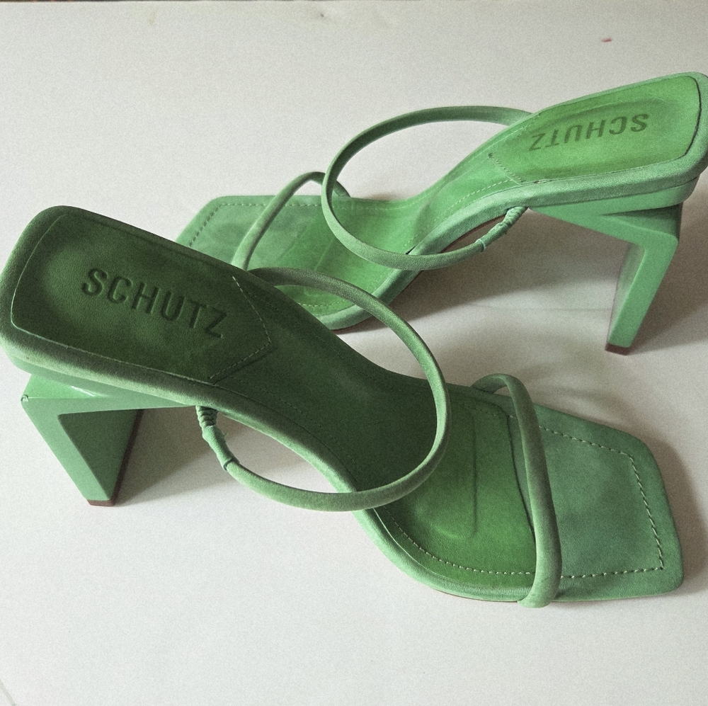 Schutz Kattie Gianni Green  Heeled Sandals Size 8 - Picture 3 of 8